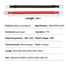 Carregar imagem no visualizador da galeria, Battery Inverter Cable Set 8/ 6/4AWG with Terminals 20/30/40/50/60/100CM Stranded RV Copper Cord Solar Power Connection Wire