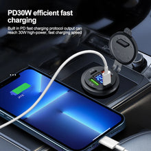 Carregar imagem no visualizador da galeria, Car Charger Socket PD 30W QC3.0 USB C Ports Waterproof with Voltmeter 83W Fast Charging 12V/24V For Motorcycle Truck RV Boat