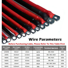 Carregar imagem no visualizador da galeria, 10 8 7 6 4 2 0AWG Red And Black Super Soft Silicone Tinned Copper Wire Cable With M6 M8 M10 Terminal Lug For Inverter Car Solar