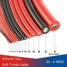 Carregar imagem no visualizador da galeria, Solar Panel Electrical Wire Red Black Heat Resistant Silicone Cable 24 22 20 18 16 14 12 10 8 6 4 awg gauge for Car Auto Battery