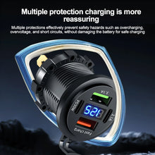Carregar imagem no visualizador da galeria, Car Charger Socket PD 30W QC3.0 USB C Ports Waterproof with Voltmeter 83W Fast Charging 12V/24V For Motorcycle Truck RV Boat
