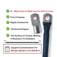 Carregar imagem no visualizador da galeria, 10 8 7 6 4 2 0AWG Red And Black Super Soft Silicone Tinned Copper Wire Cable With M6 M8 M10 Terminal Lug For Inverter Car Solar
