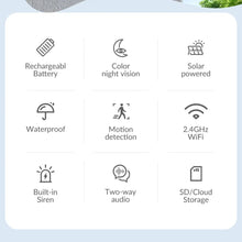 Carregar imagem no visualizador da galeria, XVIM 1080P Solar Security Camera Wireless WiFi 2K Solar Battery Powered Camera HD Home Security Protection PIR Human Detection

