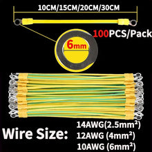 Carregar imagem no visualizador da galeria, 100 PCS BVR PV Solar Photovoltaic Ground Wire with Terminal 14/12/10AWG Earth Wire Hole 5/6/8mm Yellow-Green Copper Earth Cable
