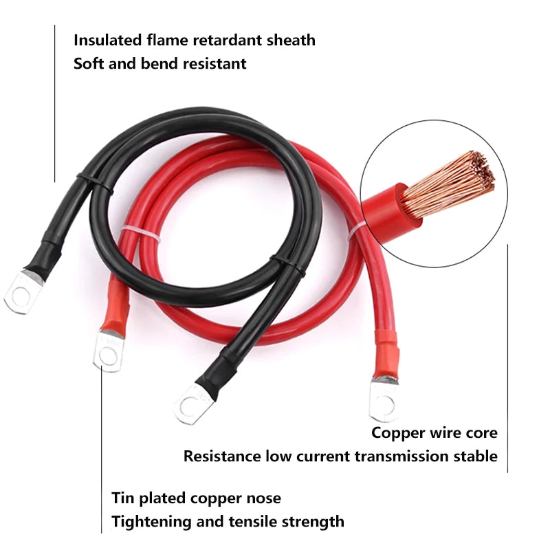 Battery Inverter Cable Set 8/ 6/4AWG with Terminals 20/30/40/50/60/100CM Stranded RV Copper Cord Solar Power Connection Wire