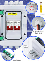 Carregar imagem no visualizador da galeria, VaneAims DC Circuit Breaker Box with UV-Proof Cover Electrical Power Distribution Box 2 in 2 Out PV Solar Disconnect Switch Box
