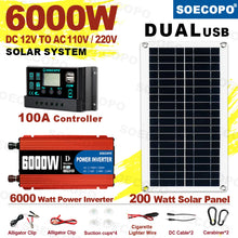 Carregar imagem no visualizador da galeria, 6000W  Solar System Complete Kit 12V To 110V/220V 100A Controller 300W Panel Off-Grid Inverter System for Home/Camping Backup
