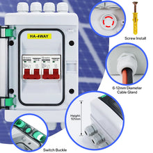 Carregar imagem no visualizador da galeria, VaneAims DC Circuit Breaker Box with UV-Proof Cover Electrical Power Distribution Box 2 in 2 Out PV Solar Disconnect Switch Box
