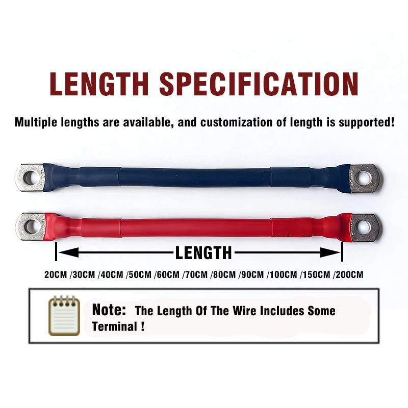 10 8 7 6 4 2 0AWG Red And Black Super Soft Silicone Tinned Copper Wire Cable With M6 M8 M10 Terminal Lug For Inverter Car Solar